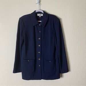 ST. John Womens Navy Blue knit Button Front Button Blazer 14